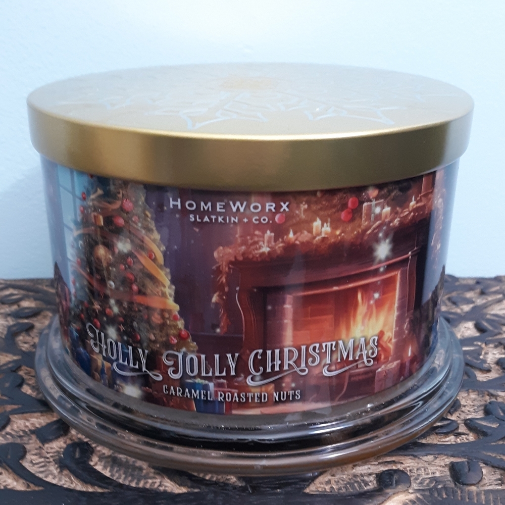 HomeWorx 4 Wick Holly Jolly Christmas Scented Jar Candle Caramel Vanilla